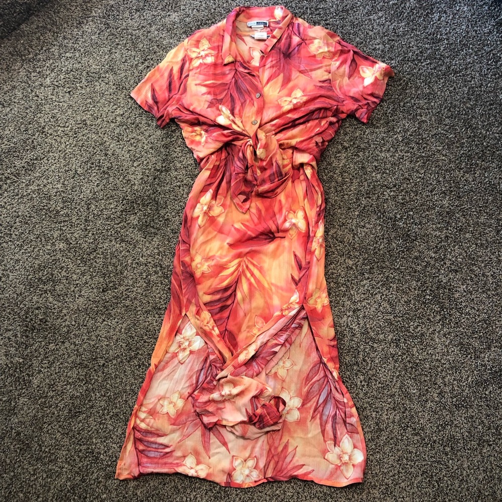 Tropical dress and shirt combo